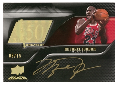 2008-09 UD Black "50 Greatest Autographs" #5OAU-JO Michael Jordan Signed Card (#05/15)